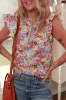 Multicolour Floral Pleated Detail Flutter Sleeve Blouse sold by Charming Charlie