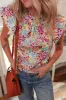 Multicolour Floral Pleated Detail Flutter Sleeve Blouse sold by Charming Charlie
