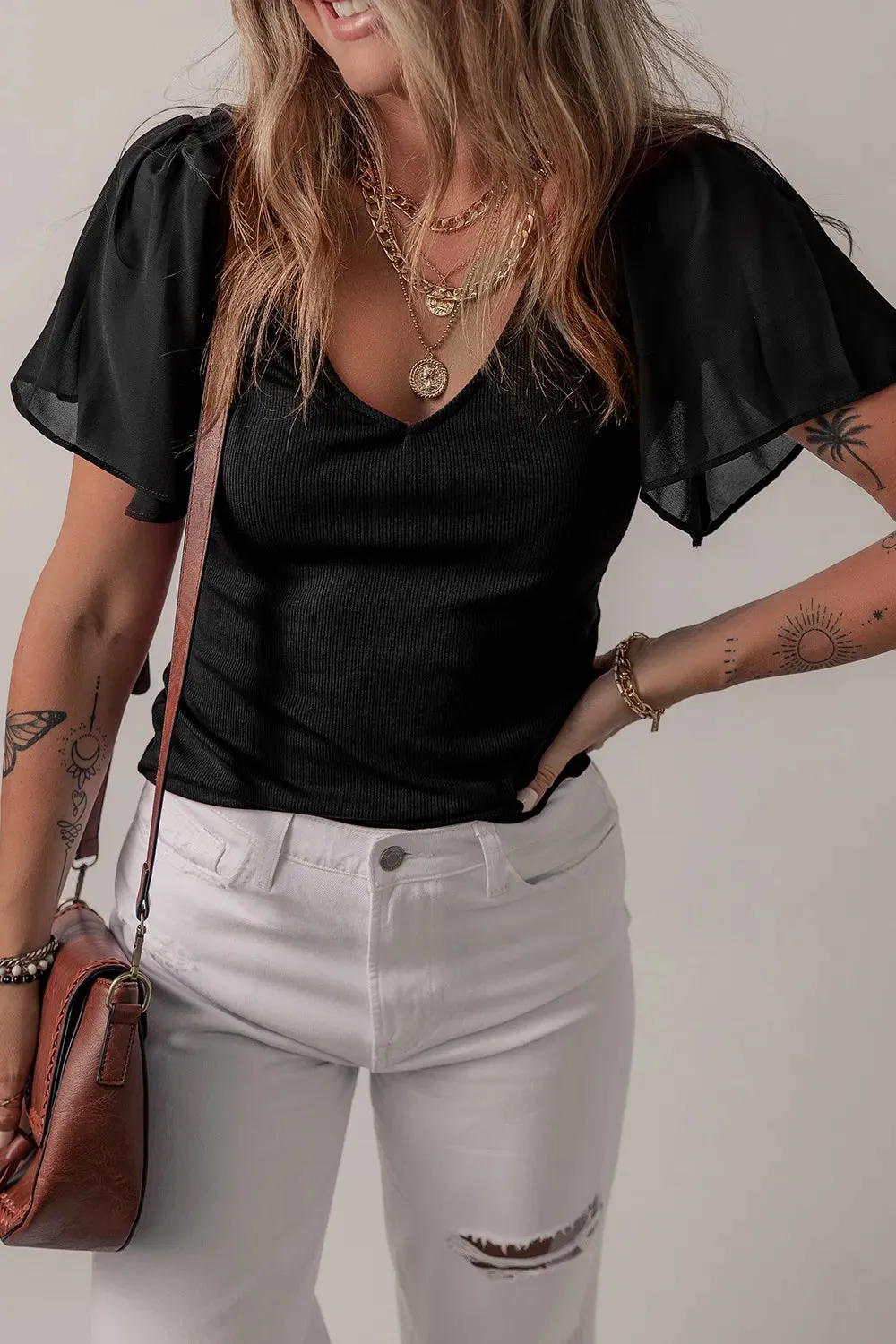 V-Neck Short Sleeve Blouse sold by Charming Charlie product image thumbnail 4