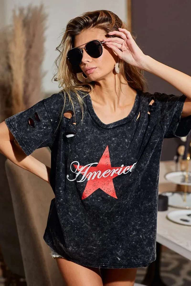 BiBi Laser Cut Mineral Washed Jersey Top with America sold by Charming Charlie product image thumbnail 4