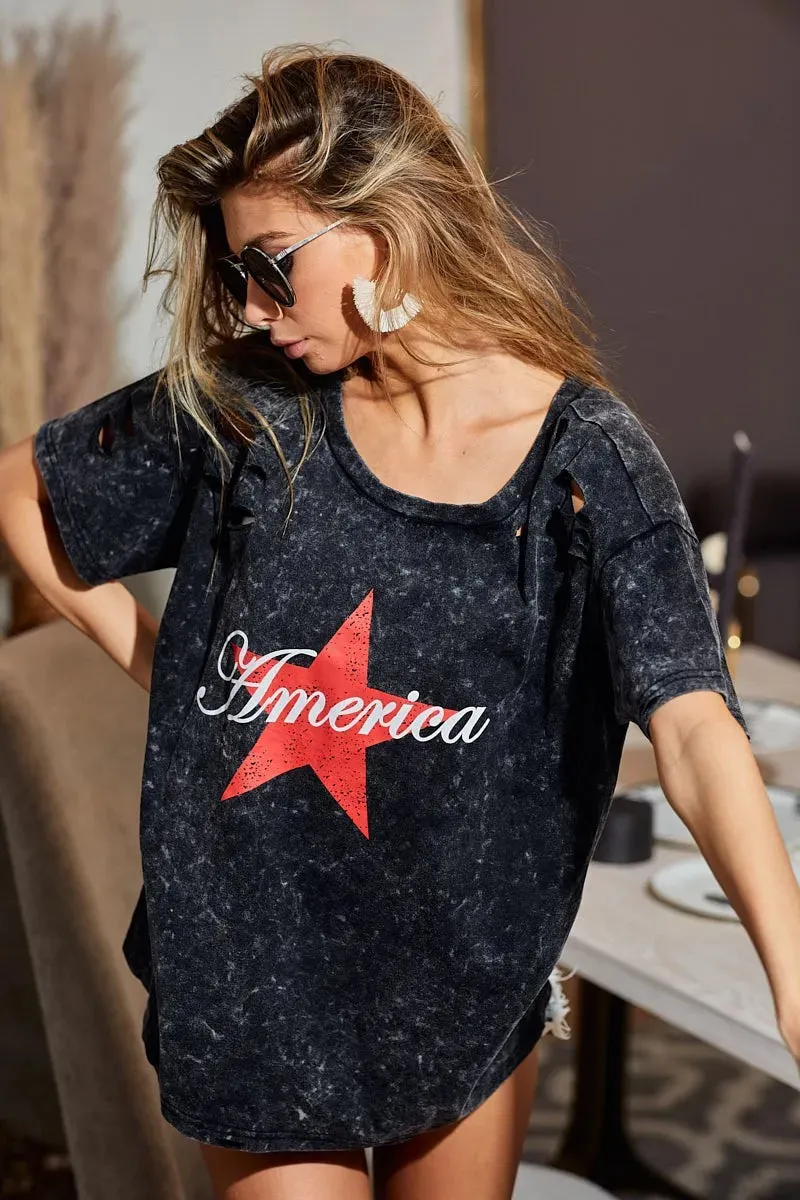BiBi Laser Cut Mineral Washed Jersey Top with America sold by Charming Charlie product image thumbnail 5