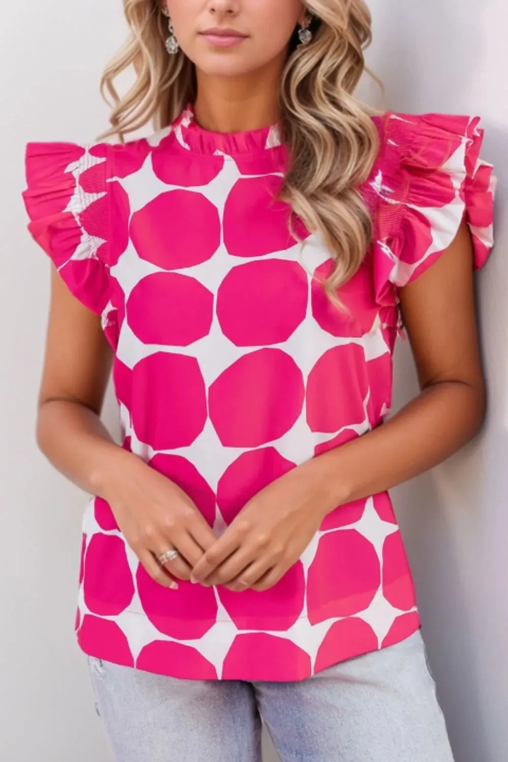 Bubblegum Pattern Frilled Collar Flutter Sleeve Top sold by Charming Charlie product image thumbnail 2