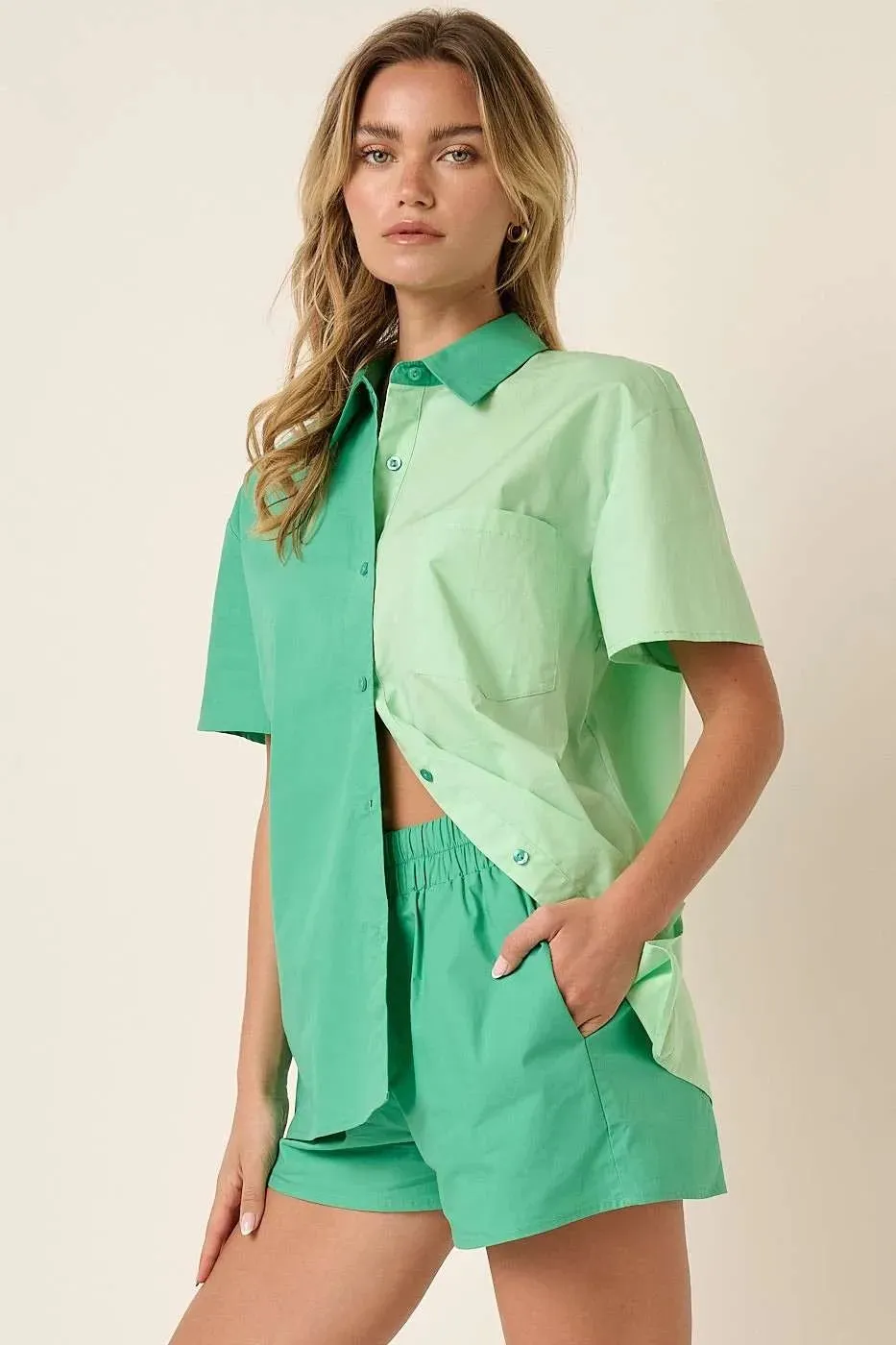 Mittoshop Color Block Short Sleeve Shirt and Shorts Set sold by Charming Charlie product image thumbnail 3