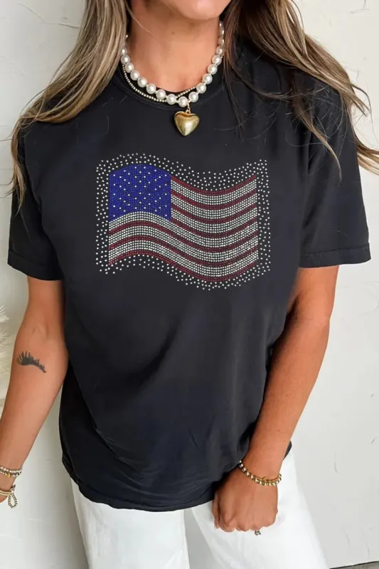US Flag Round Neck Short Sleeve T-Shirt sold by Charming Charlie