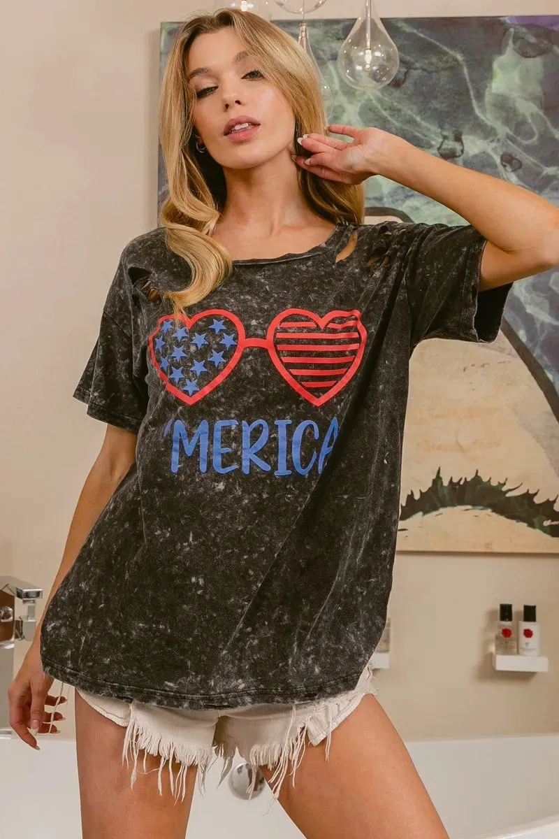 BiBi 4th Of July Theme Mineral Washed Laser Cut Top sold by Charming Charlie product image thumbnail 4