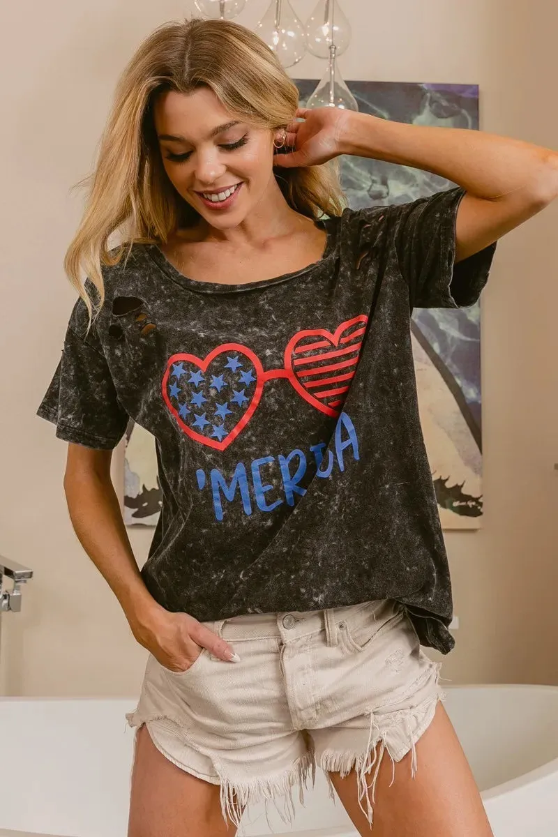 BiBi 4th Of July Theme Mineral Washed Laser Cut Top sold by Charming Charlie