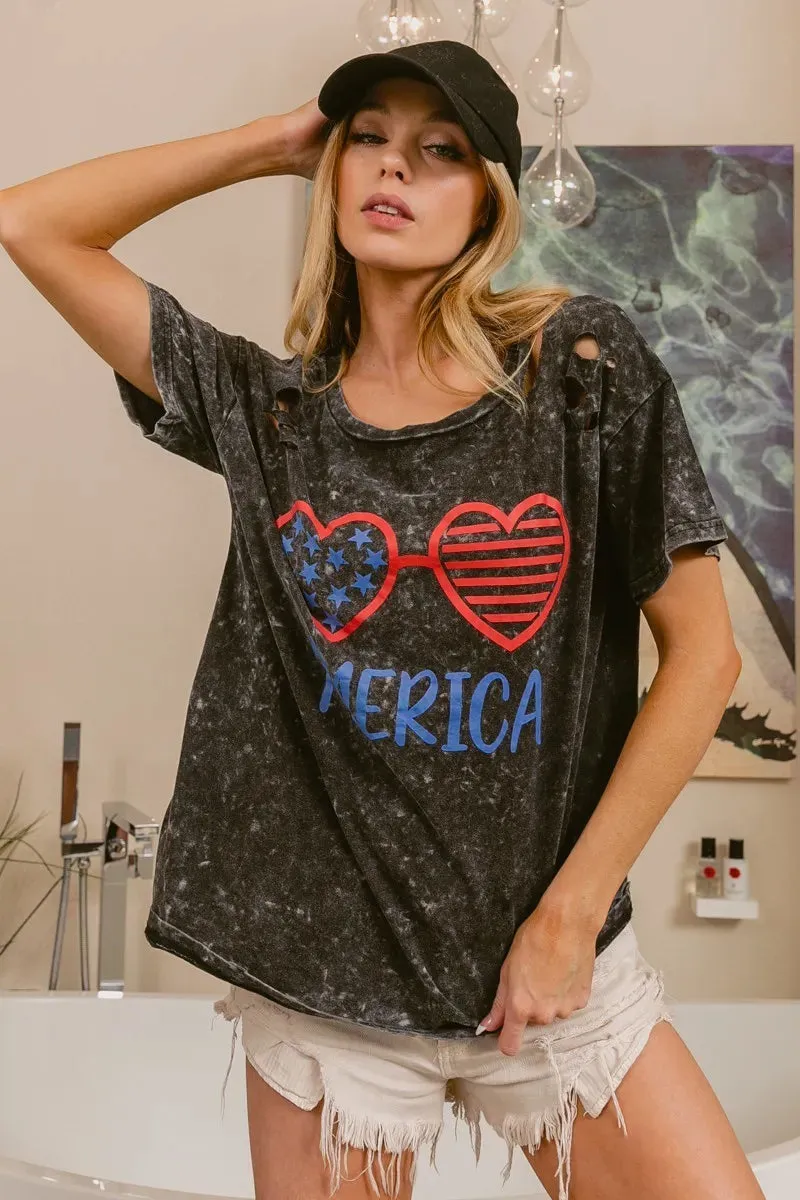 BiBi 4th Of July Theme Mineral Washed Laser Cut Top sold by Charming Charlie product image thumbnail 3