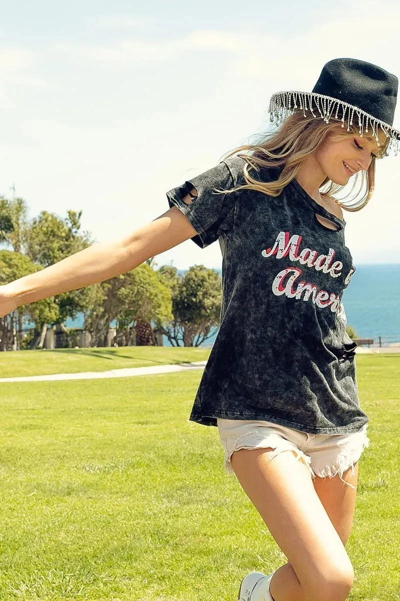 BiBi Laser Cut Mineral Washed America Print Top sold by Charming Charlie product image thumbnail 4