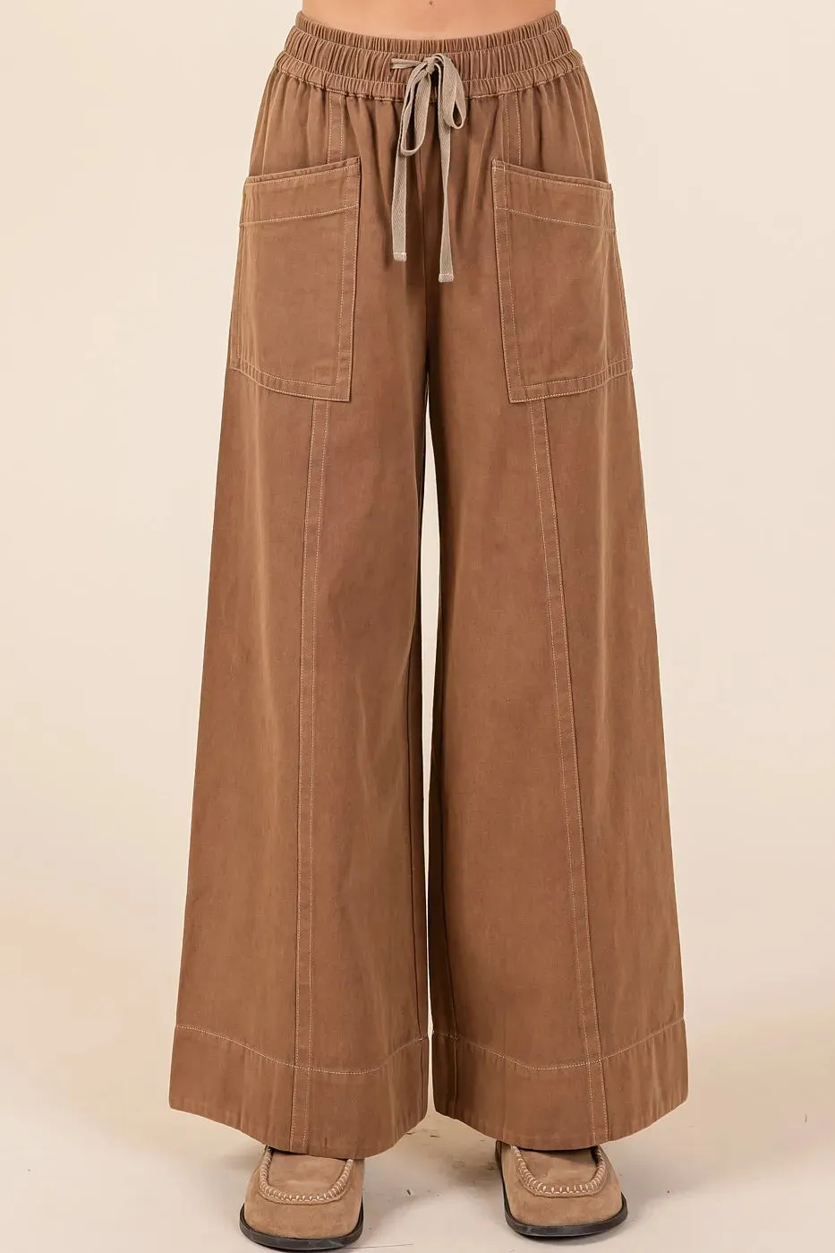 Mittoshop Mineral Wash Wide Leg Elastic Waist Twill Pants sold by Charming Charlie