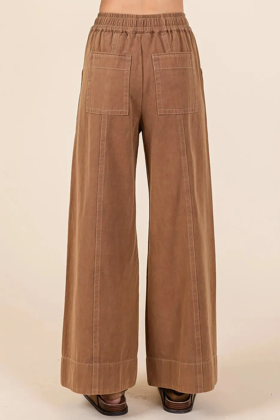 Mittoshop Mineral Wash Wide Leg Elastic Waist Twill Pants sold by Charming Charlie product image thumbnail 4