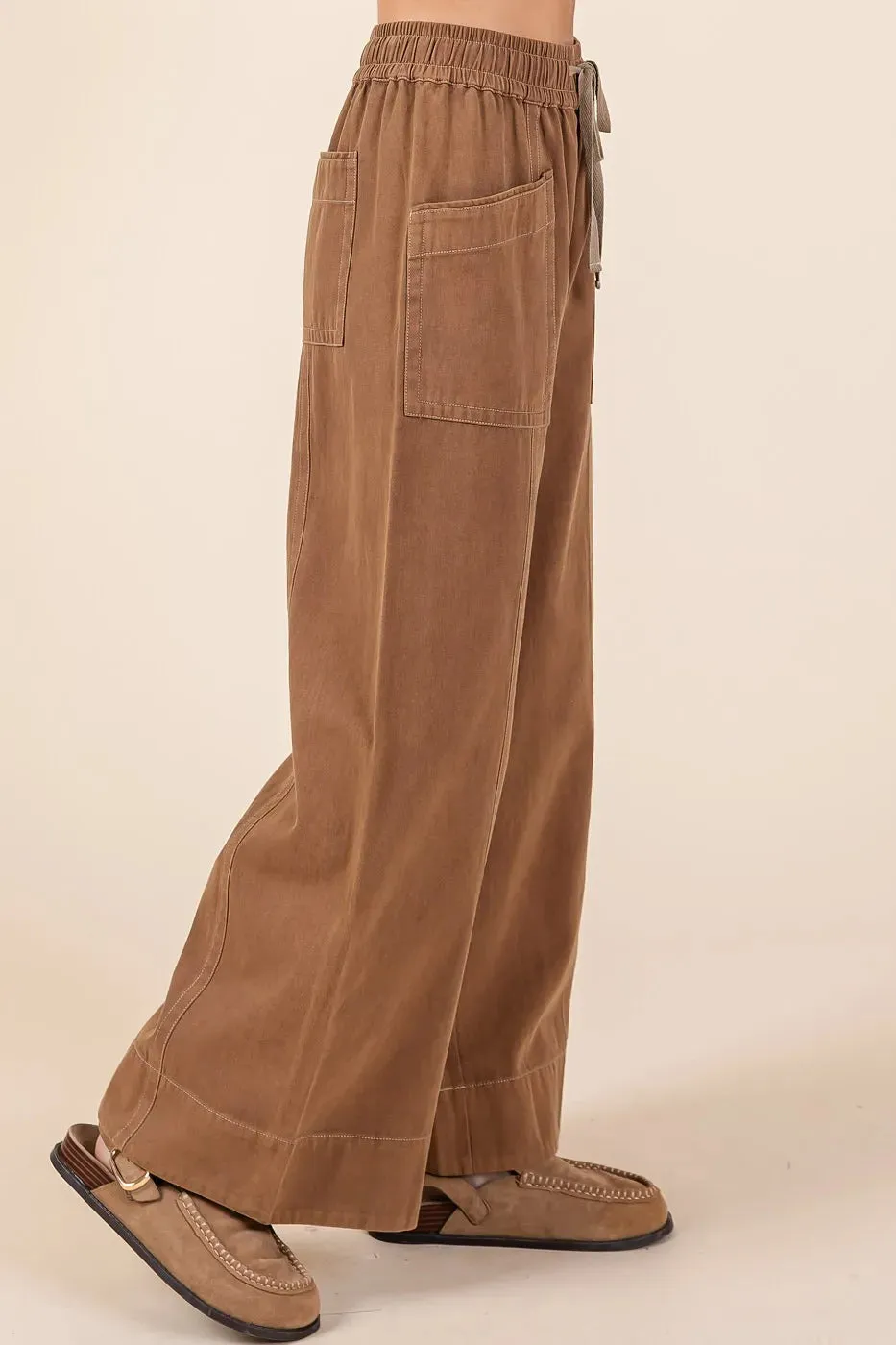 Mittoshop Mineral Wash Wide Leg Elastic Waist Twill Pants sold by Charming Charlie product image thumbnail 3