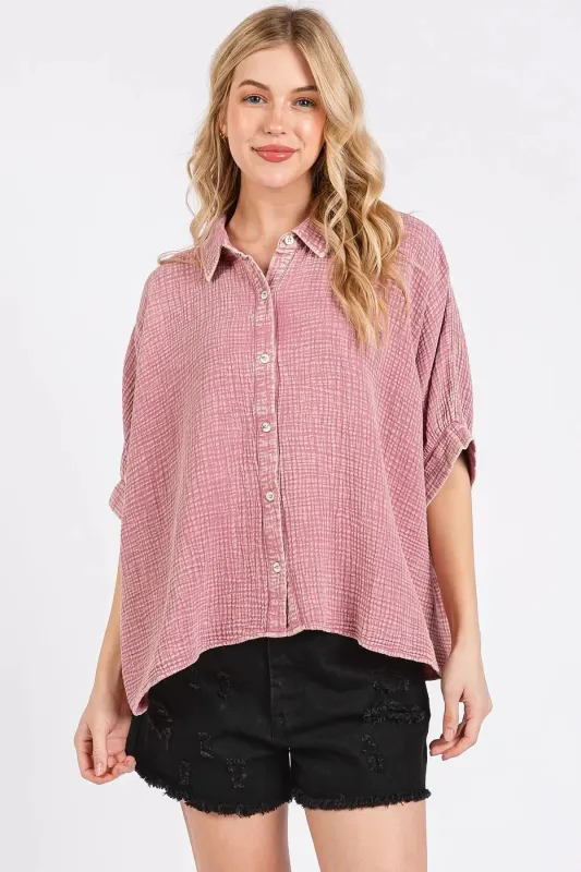 Mittoshop Mineral Wash Gauze Dolman Sleeve Button Down Shirt sold by Charming Charlie