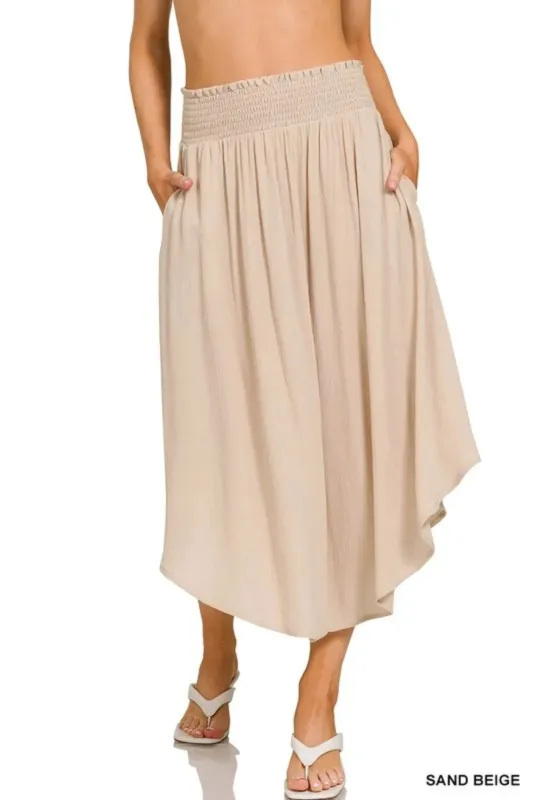 Zenana Woven Crinkle Smocked Waist Maxi Skirt W Pockets sold by Charming Charlie