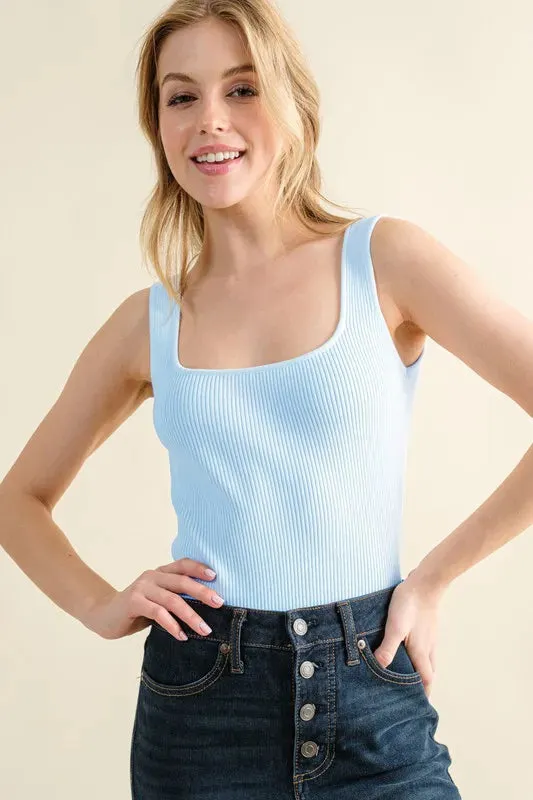 And The Why Ribbed Square Neck Bodysuit sold by Charming Charlie