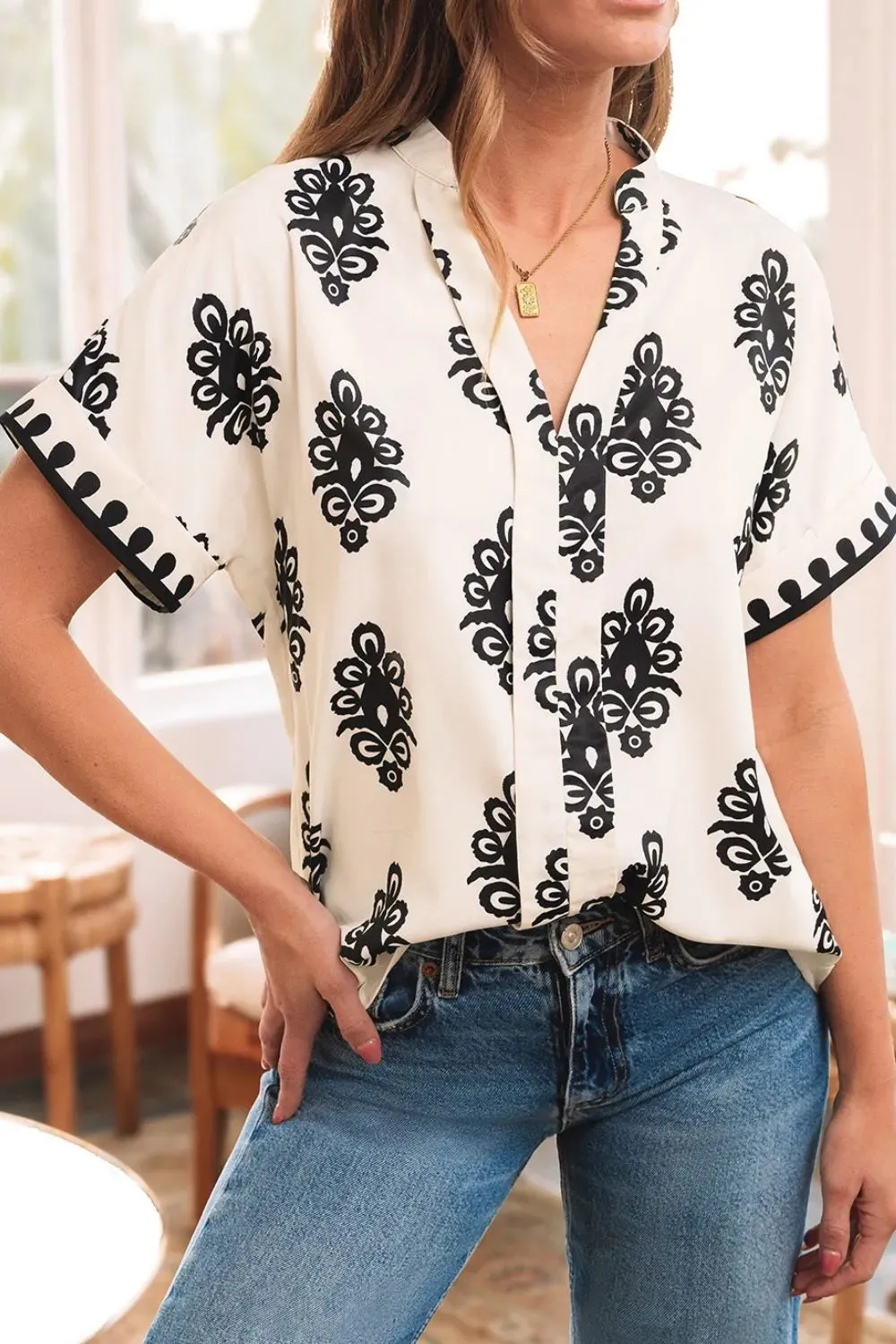 Printed Short Sleeve Loose Blouse sold by Charming Charlie product image thumbnail 2