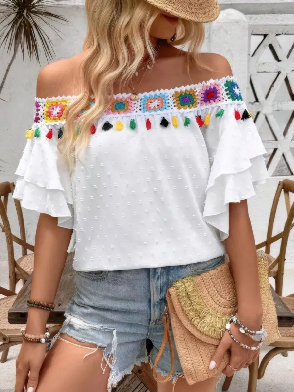 Swiss Dot Off-Shoulder Blouse sold by Charming Charlie
