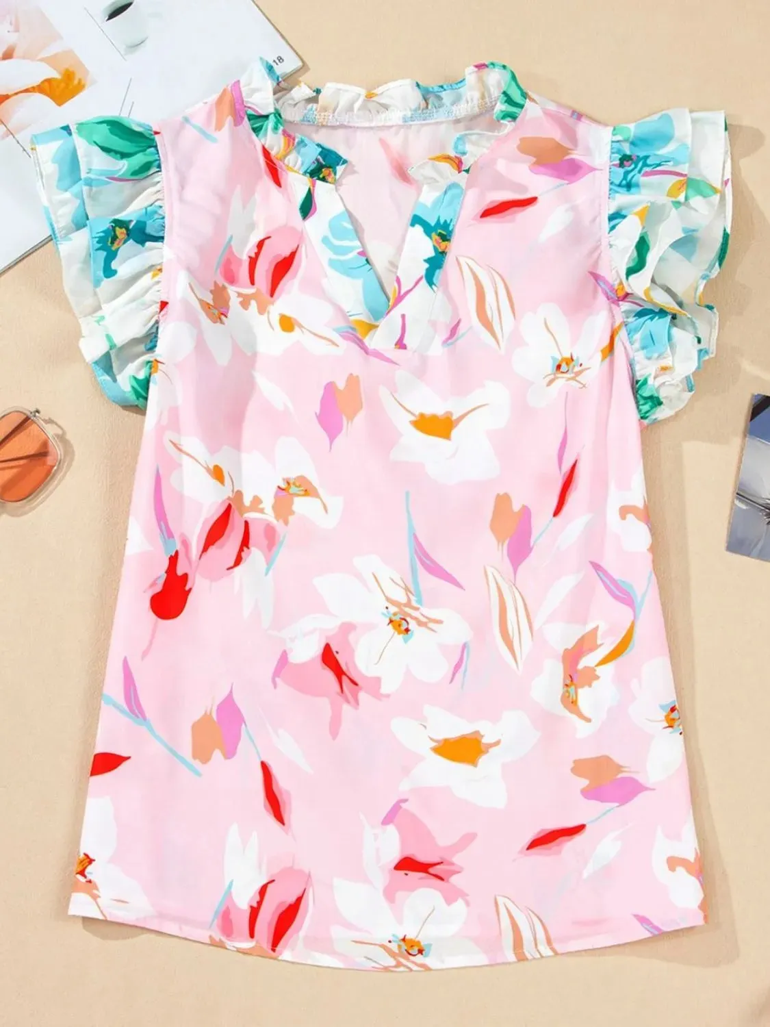 Printed Notched Cap Sleeve Blouse sold by Charming Charlie product image thumbnail 3