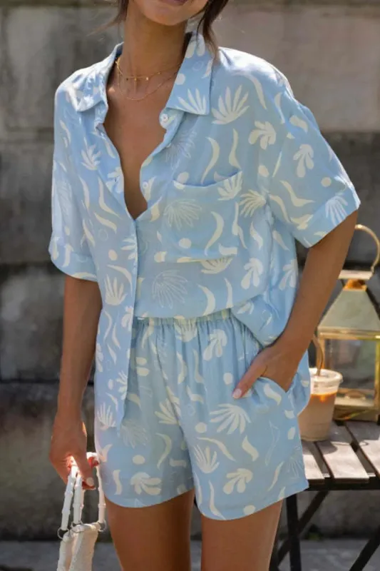 Printed Collared Neck Top and Shorts Set sold by Charming Charlie