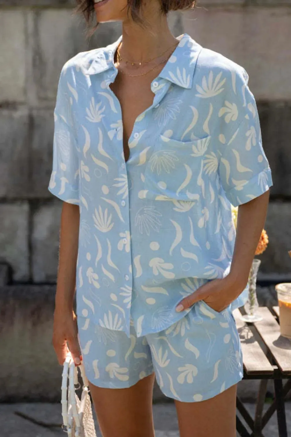 Printed Collared Neck Top and Shorts Set sold by Charming Charlie product image thumbnail 2