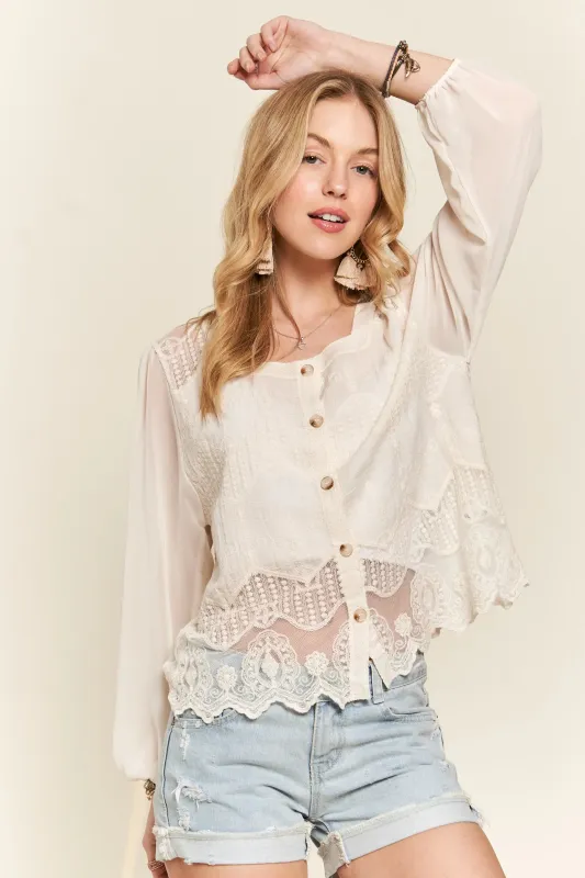 ADORA Button Down Embroidered Blouse sold by Charming Charlie