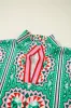 Boho Abstract Print Contrast Striped Collared V Neck Blouse sold by Charming Charlie