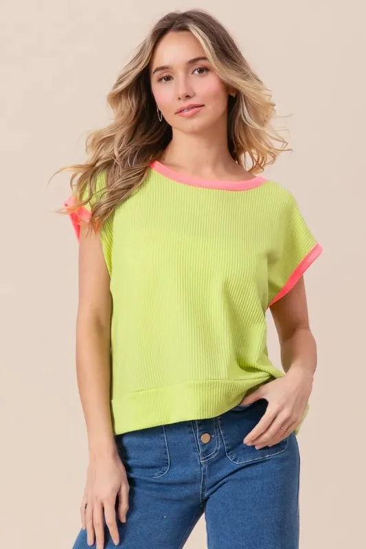 BiBi Cord Rib Knit Contrast Banded Top sold by Charming Charlie