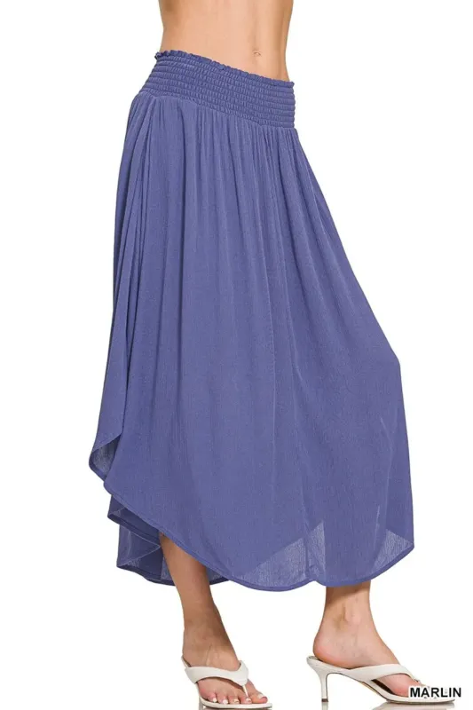Zenana Woven Crinkle Smocked Waist Maxi Skirt W Pockets sold by Charming Charlie
