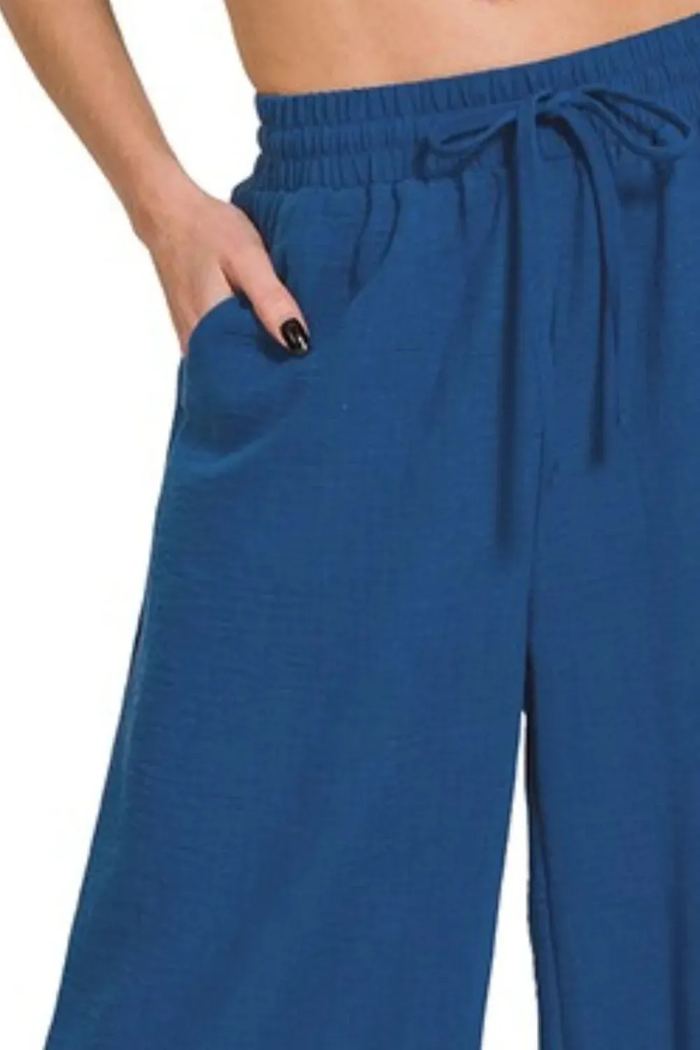 Zenana Woven Crepe Elastic Band Waist Cropped Pants sold by Charming Charlie product image thumbnail 3
