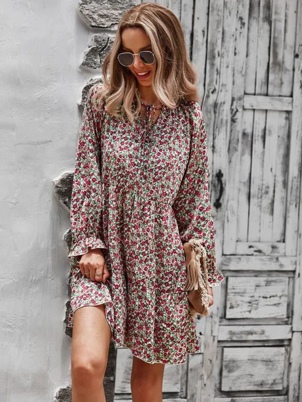 Long sleeve floral printed dress sold by Charming Charlie