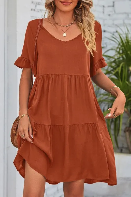 Solid Color V Neck Tiered Dress sold by Charming Charlie product image thumbnail 3