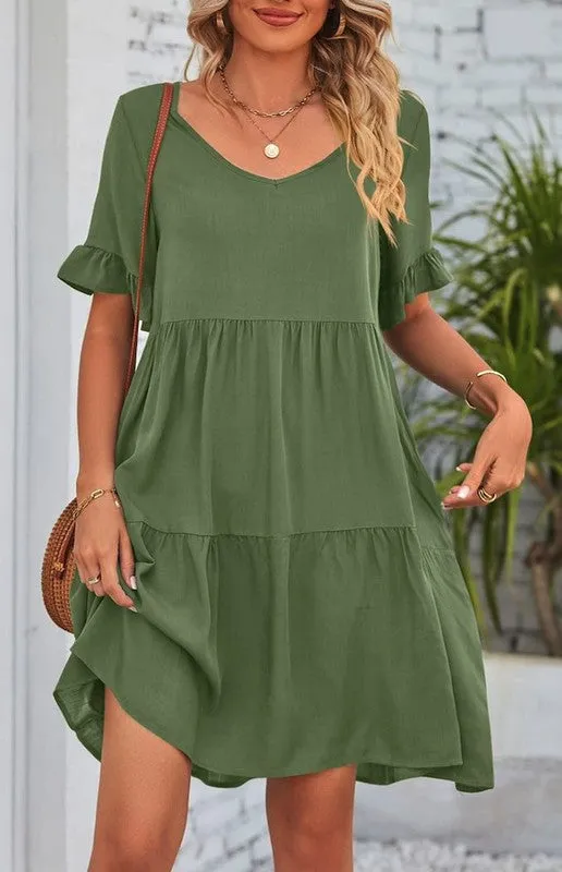 Solid Color V Neck Tiered Dress sold by Charming Charlie product image thumbnail 5