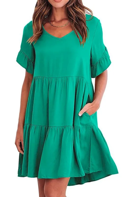 Solid Color V Neck Tiered Dress sold by Charming Charlie