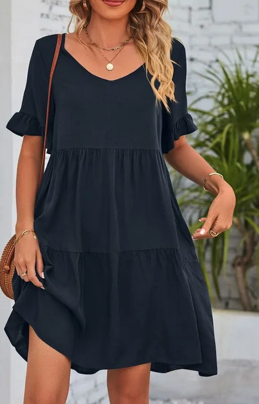 Solid Color V Neck Tiered Dress sold by Charming Charlie product image thumbnail 4