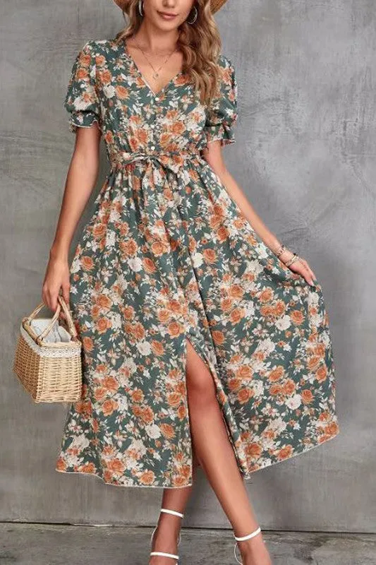 Floral Dress with Slit sold by Charming Charlie