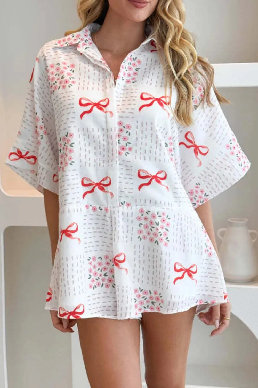 Printed Tie Waist Romper sold by Charming Charlie product image thumbnail 2