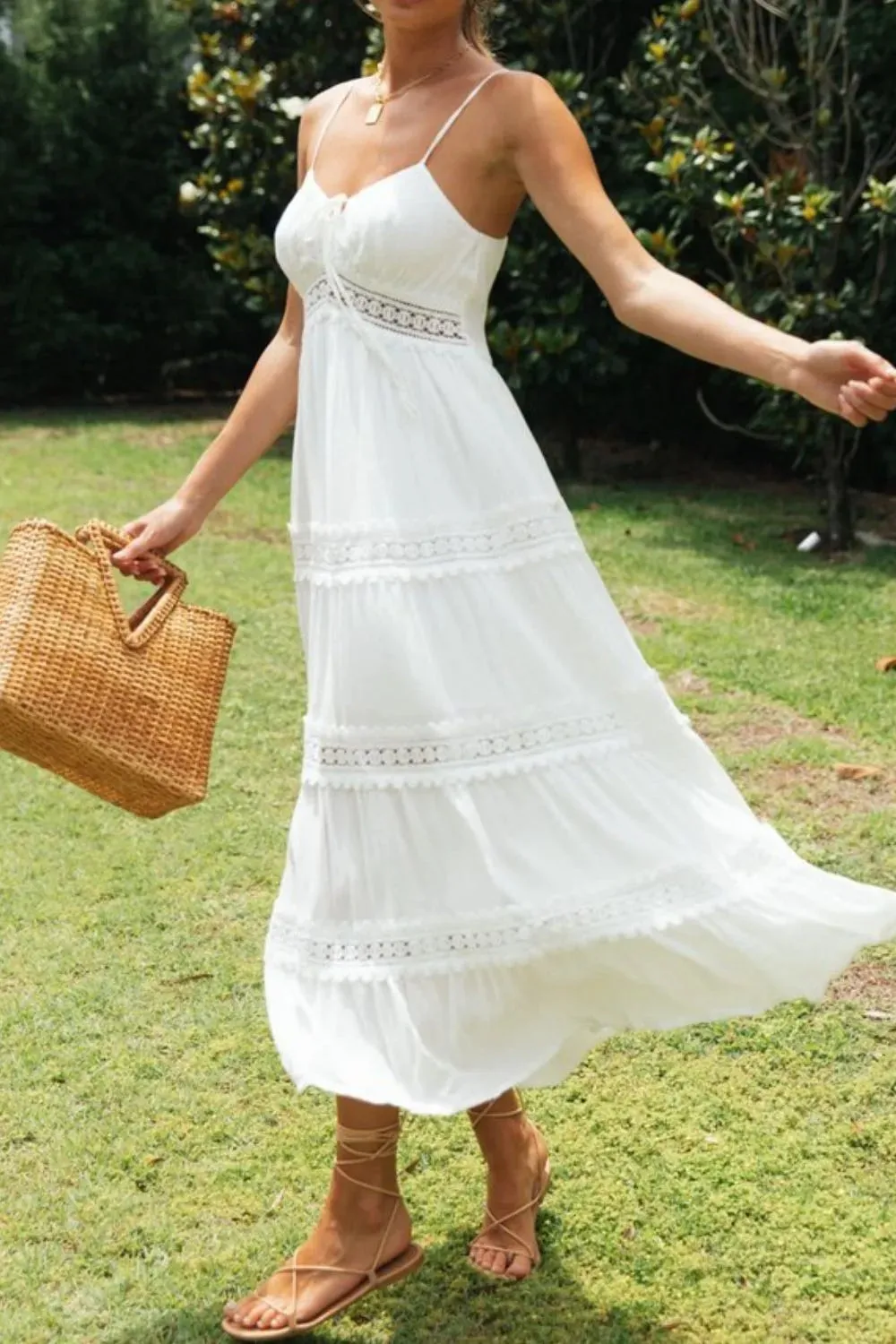 Lace Detail Smocked Midi Cami Dress sold by Charming Charlie product image thumbnail 3