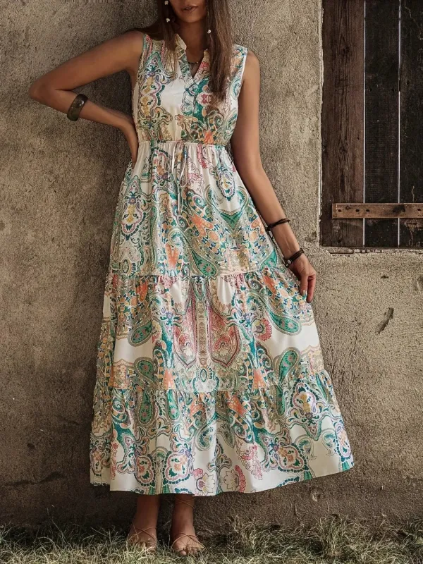 Printed Notched Sleeveless Dress sold by Charming Charlie