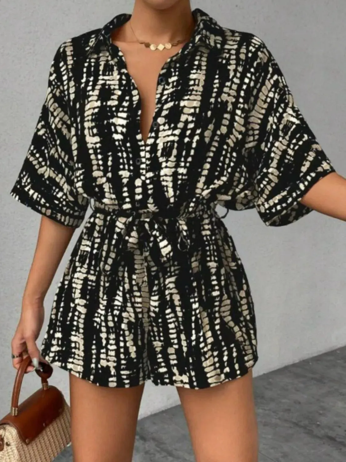 Tie Waist Half Sleeve Romper sold by Charming Charlie product image thumbnail 4