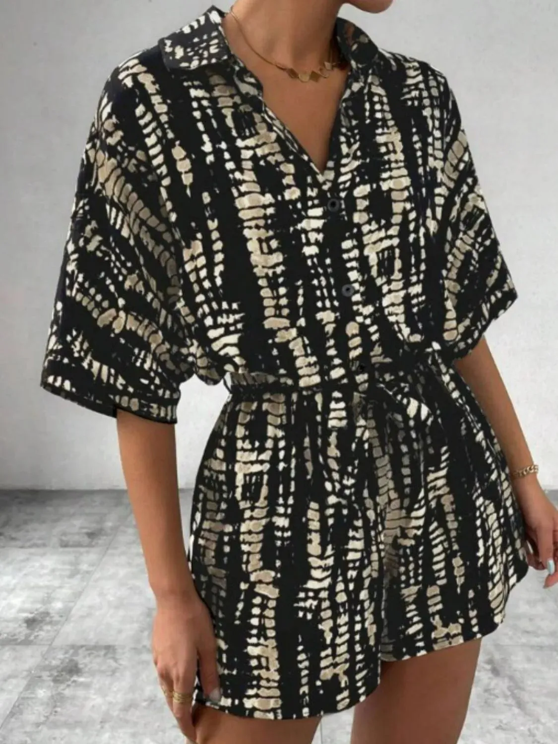 Tie Waist Half Sleeve Romper sold by Charming Charlie product image thumbnail 5