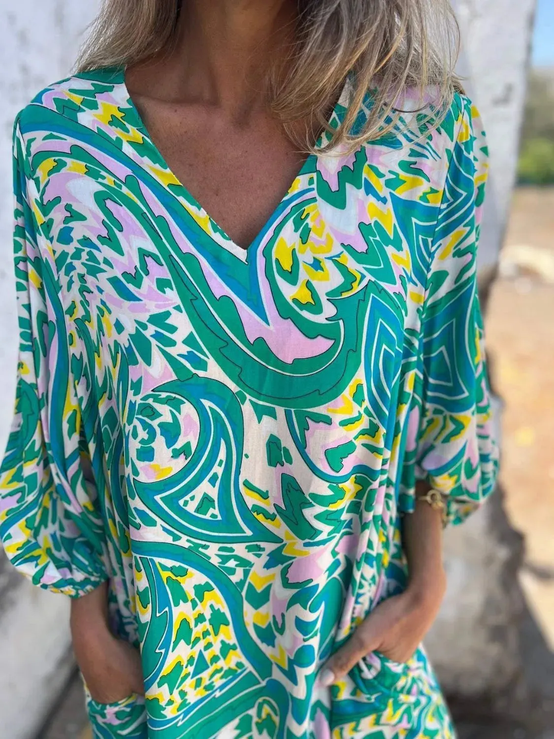 Full Size Printed V-Neck Dress with Pockets Plus Size sold by Charming Charlie product image thumbnail 2