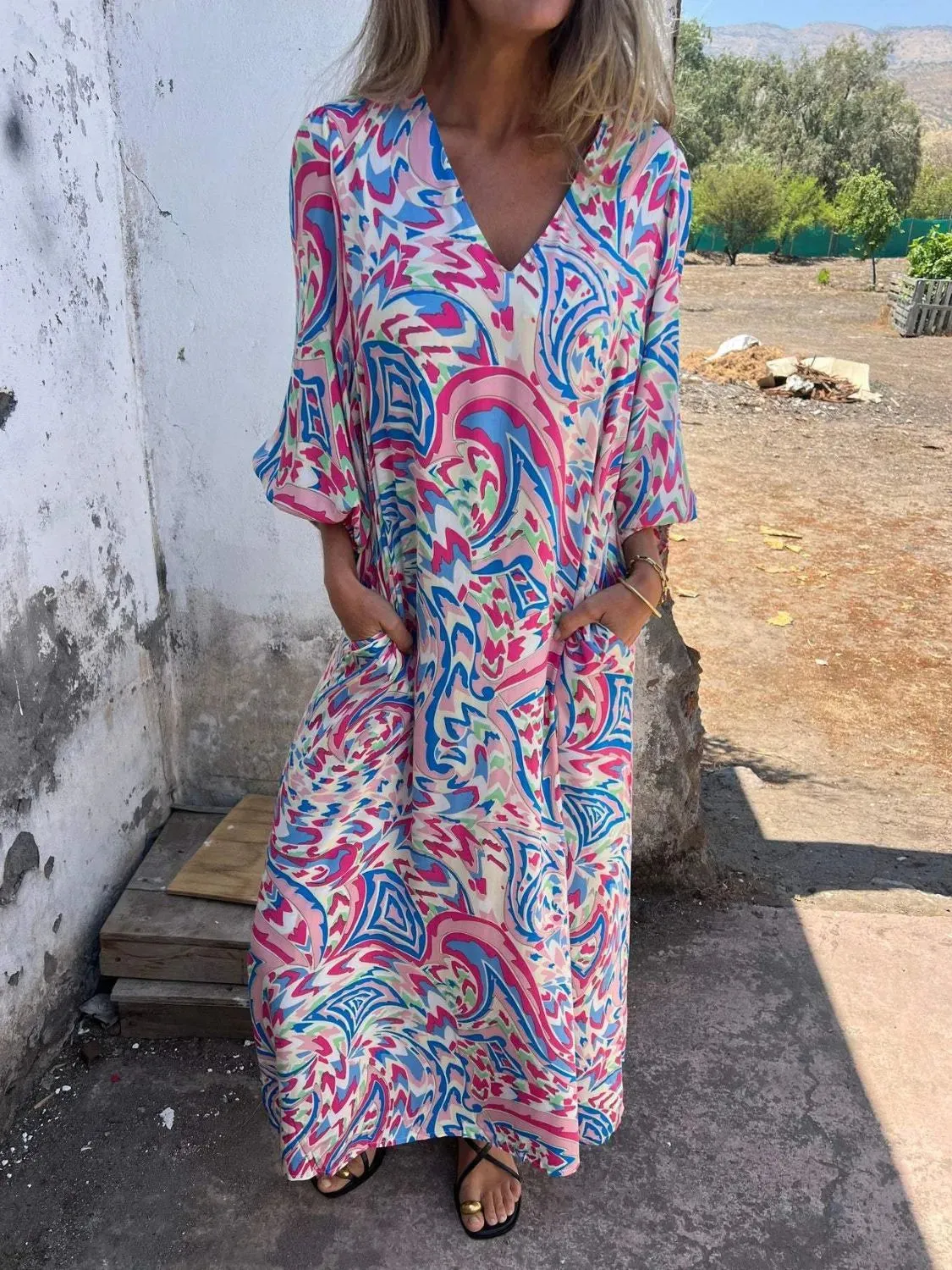 Full Size Printed V-Neck Dress with Pockets Plus Size sold by Charming Charlie product image thumbnail 4