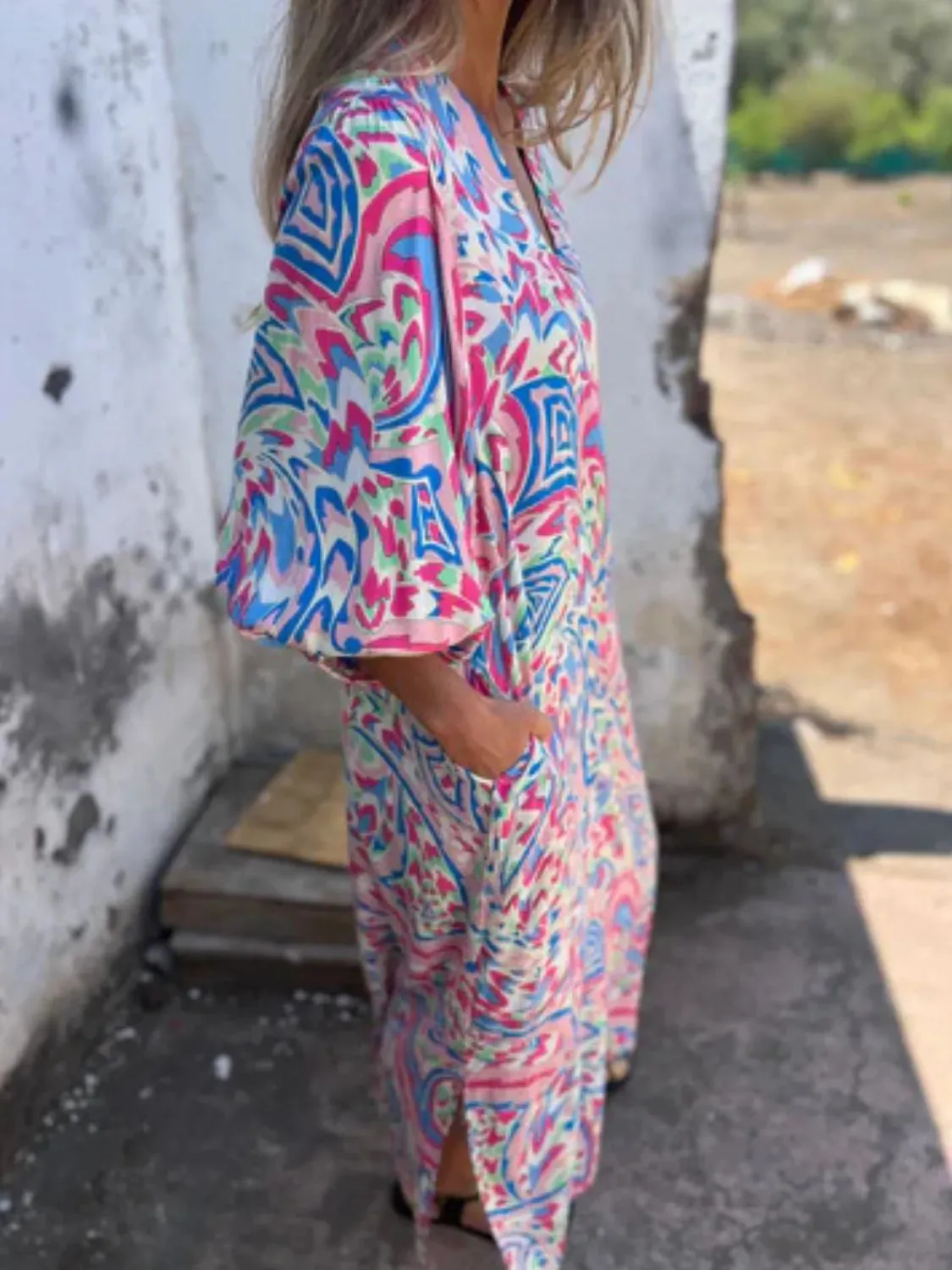 Full Size Printed V-Neck Dress with Pockets Plus Size sold by Charming Charlie product image thumbnail 5