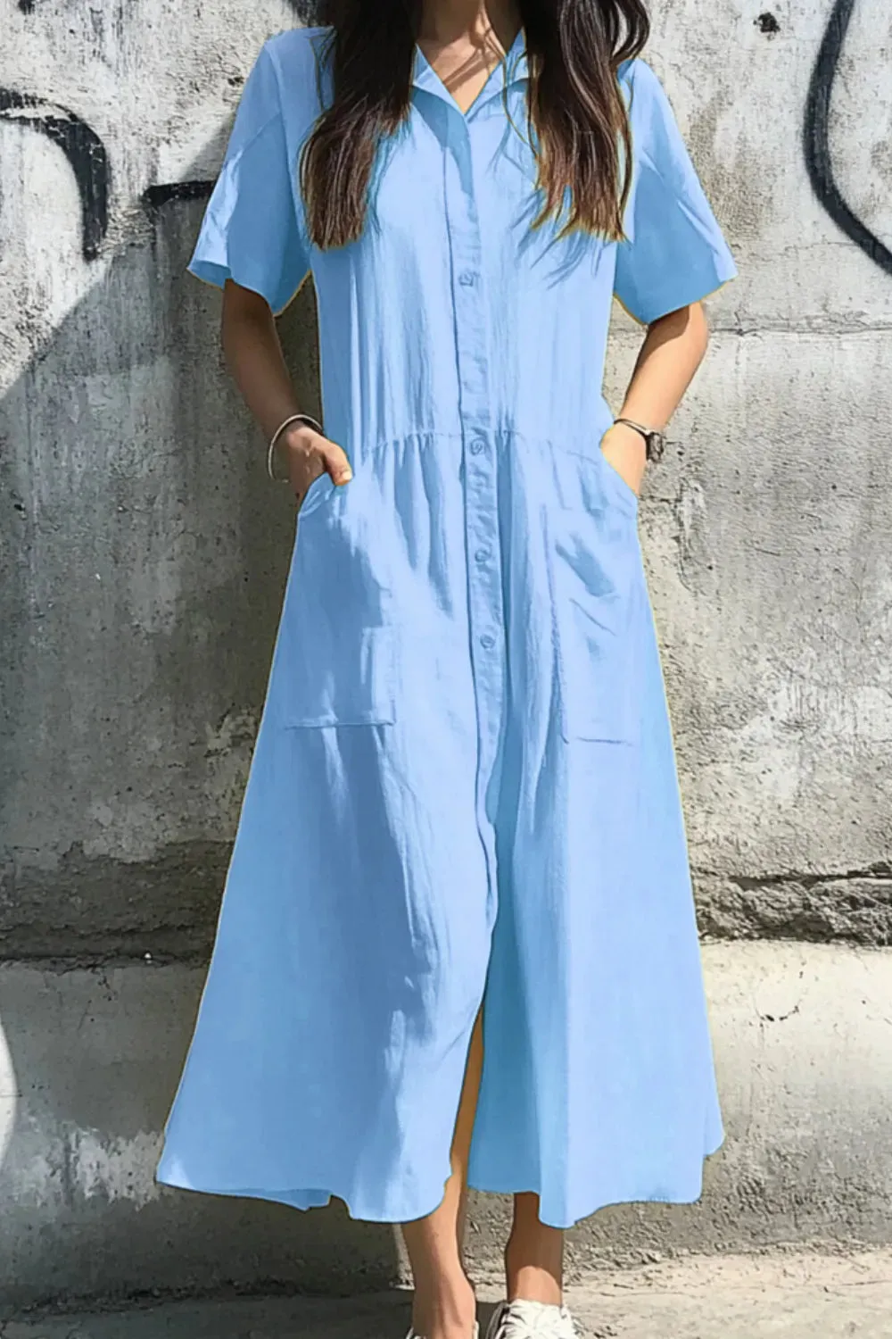 Button Front Short Sleeve Midi Dress sold by Charming Charlie product image thumbnail 4