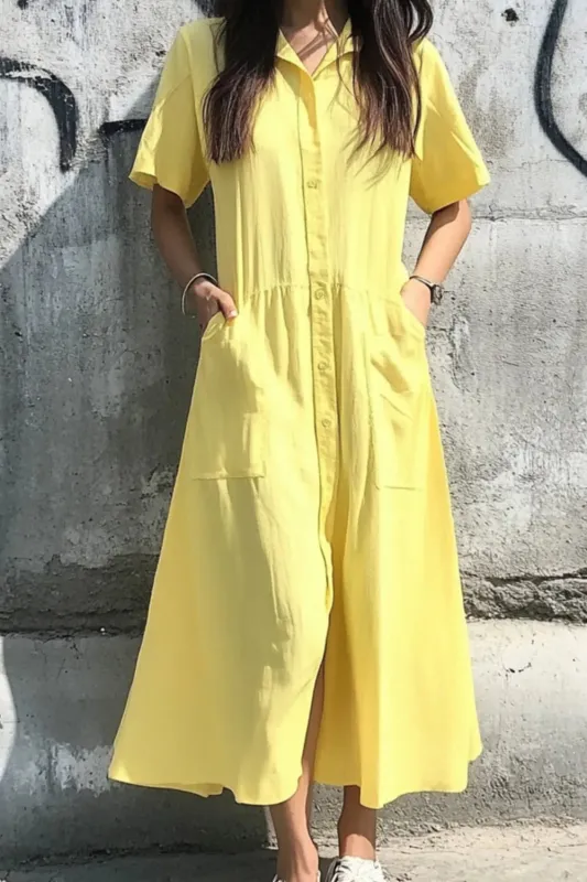 Button Front Short Sleeve Midi Dress sold by Charming Charlie