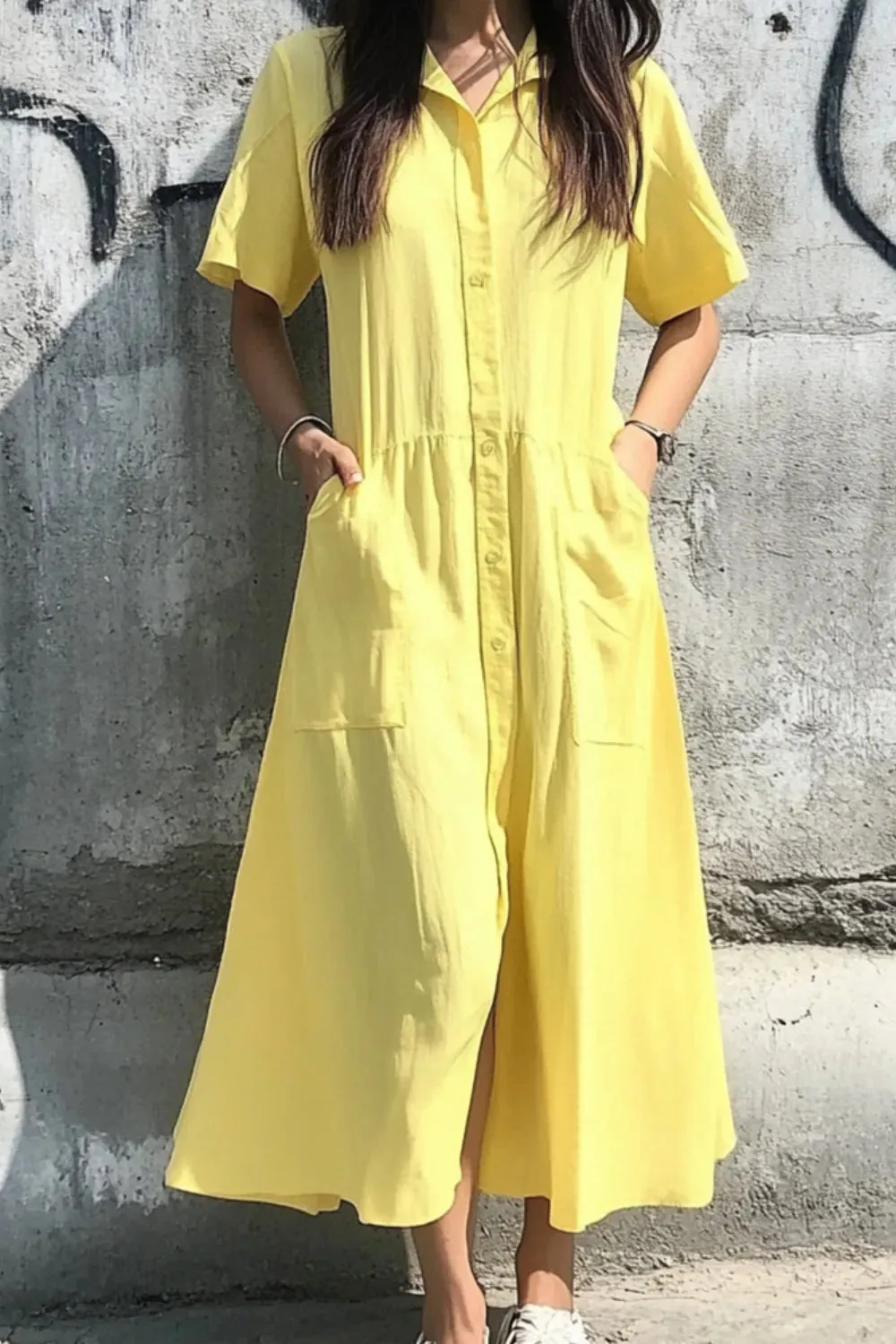 Button Front Short Sleeve Midi Dress sold by Charming Charlie