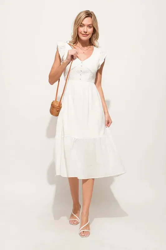 And The Why Ruffle Sleeve Front Smocked Tiered Midi Dress sold by Charming Charlie product image thumbnail 5