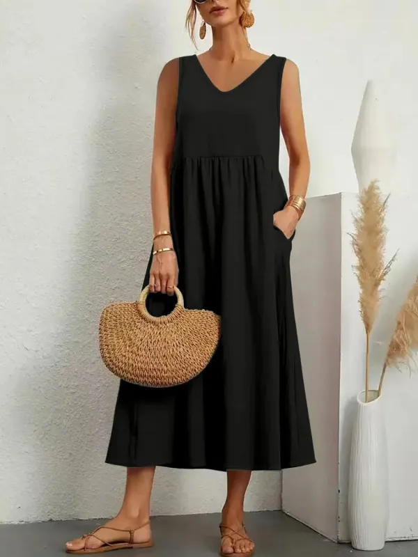 Full Size Pocketed V-Neck Sleeveless Midi Dress Plus Size sold by Charming Charlie
