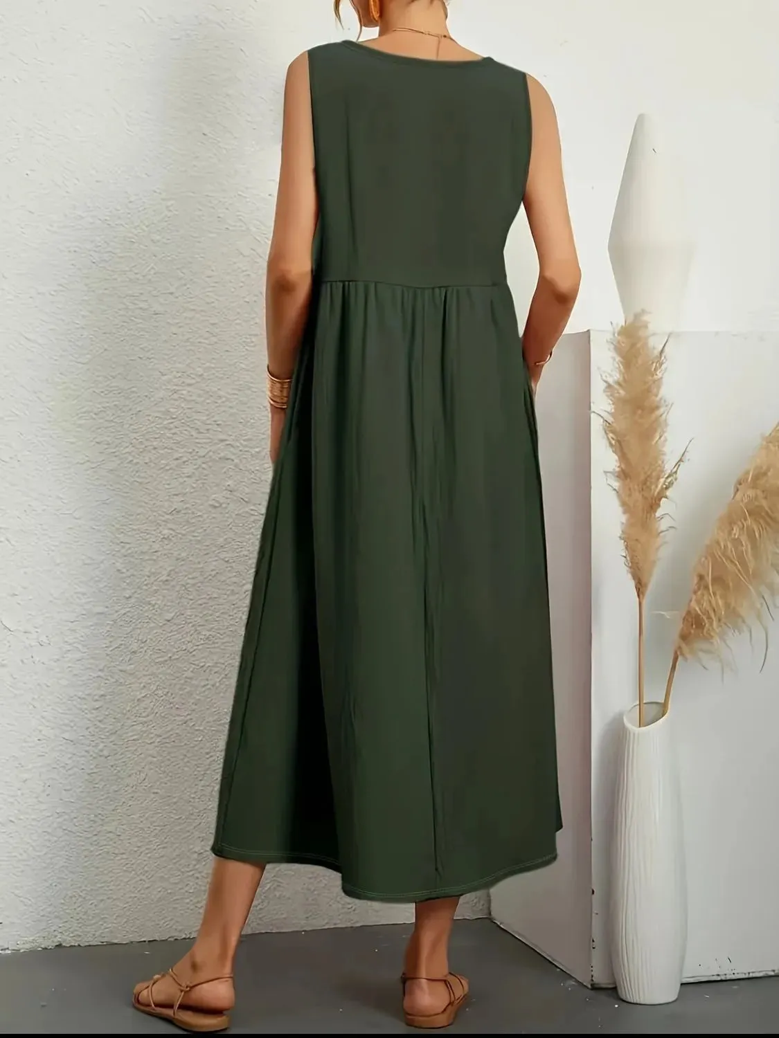 Full Size Pocketed V-Neck Sleeveless Midi Dress Plus Size sold by Charming Charlie product image thumbnail 5