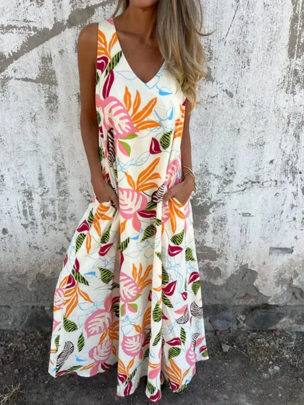 Full Size Printed V-Neck Sleeveless Dress Plus Size sold by Charming Charlie