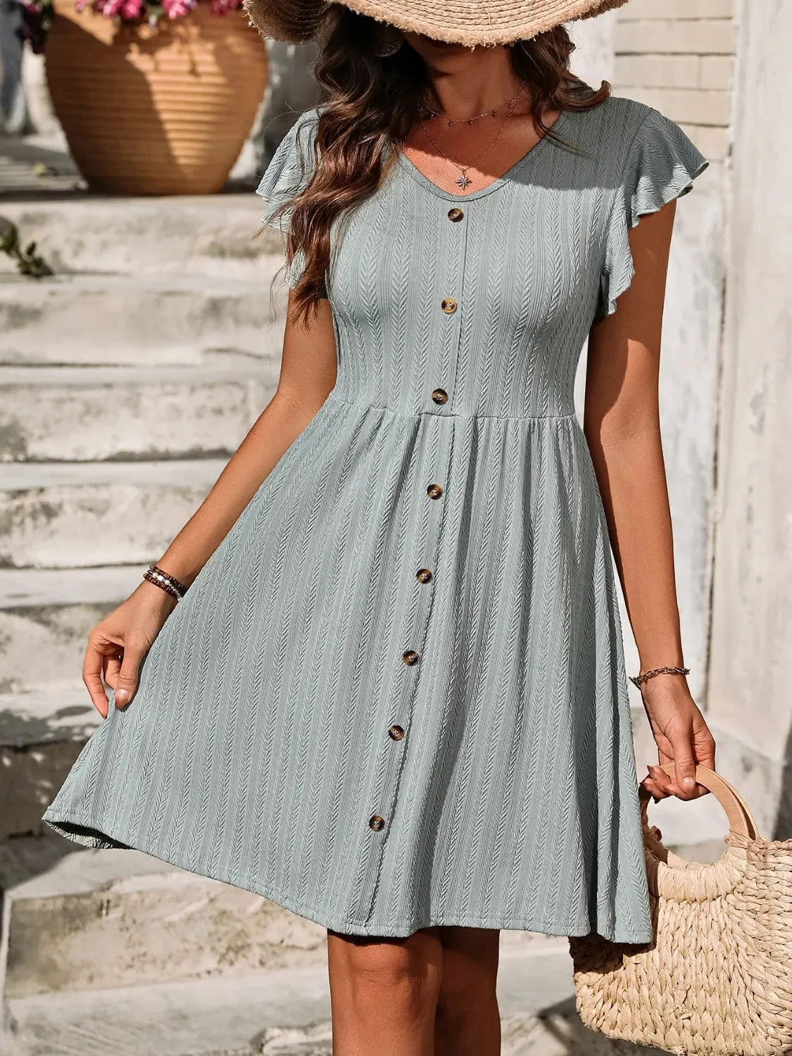 V-Neck Ruffled Cap Sleeve Dress sold by Charming Charlie product image thumbnail 4